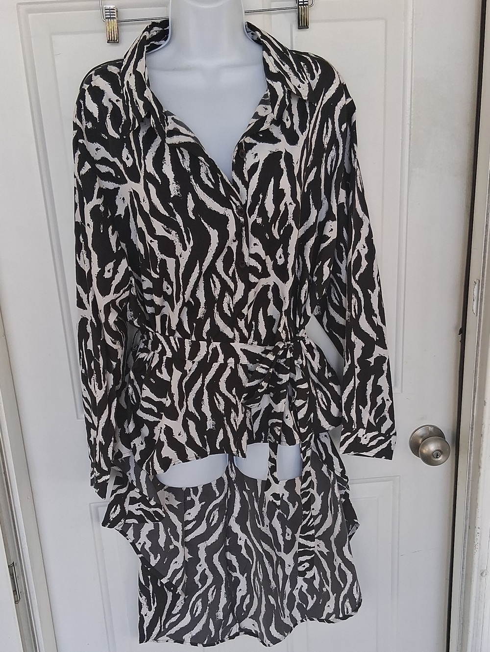 Black and White Zebra Print Wrap Blouse - Women Tops